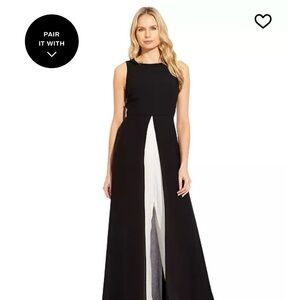 Adrianna Papell Color Blocked Overlay Black and White Sleeveless Jumpsuit